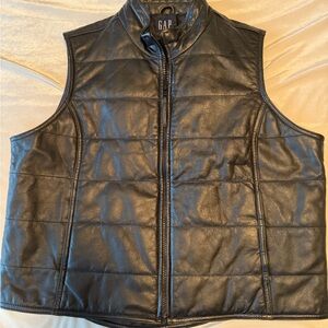 Vintage Y2K GAP Black Quilted Soft Leather Vest Moto Classic Size L